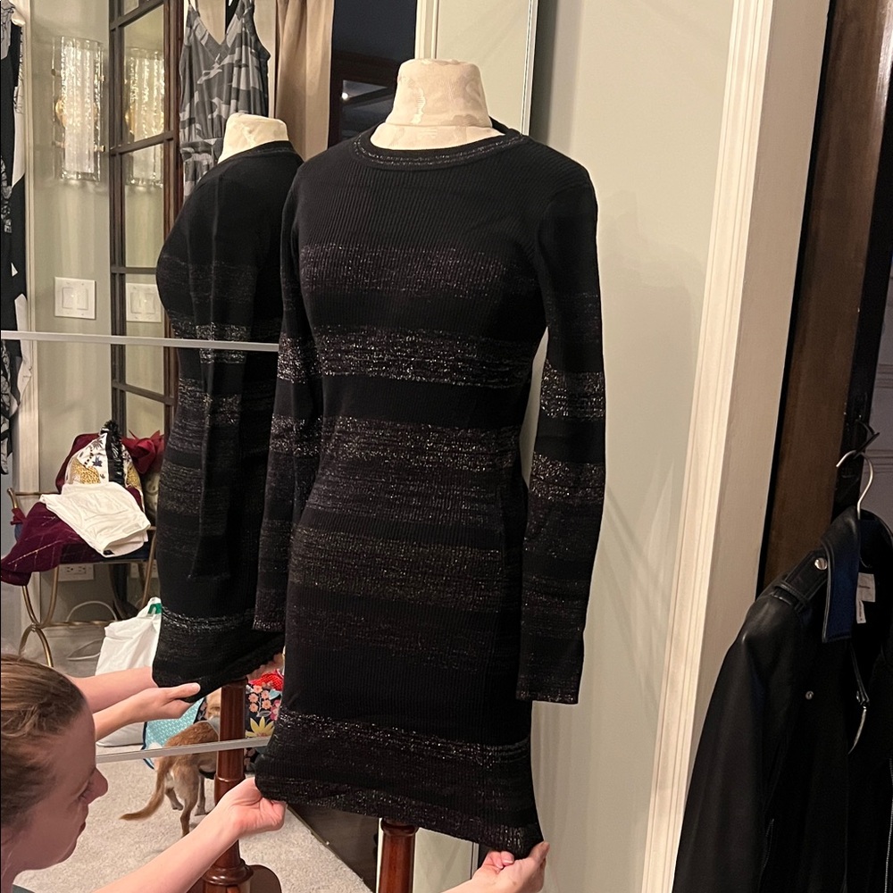 ***NWT*** AQUA Metallic Stripe Rib-knit sweater dress‎